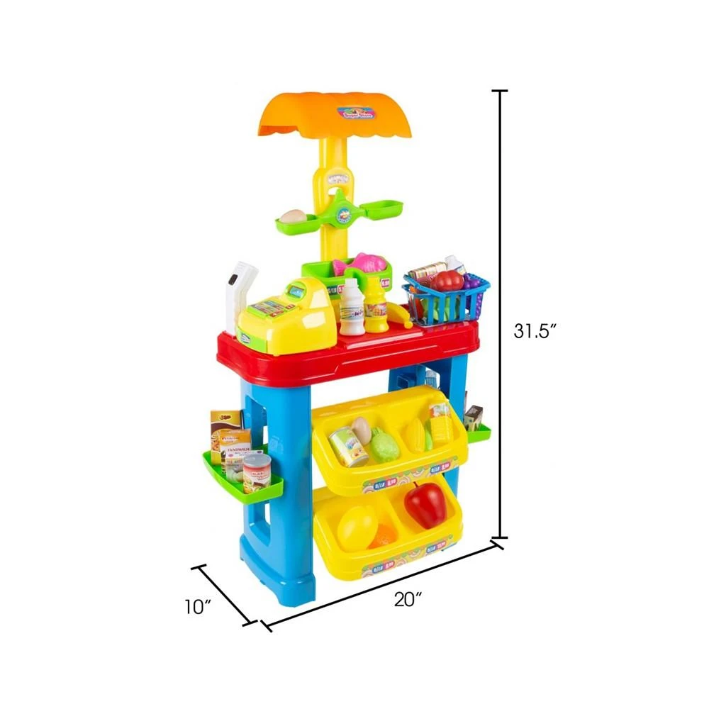 Trademark Global Hey Play Kids Grocery Store Selling Stand - Supermarket Playset With Toy Cash Register, Scanner, Play Money, Shopping Basket And Food, 28 Pieces 2