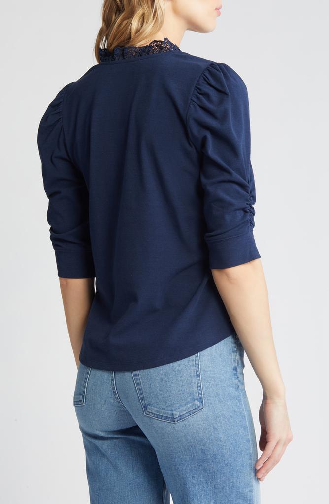 Wit & Wisdom Ruffle & Lace Trim Top