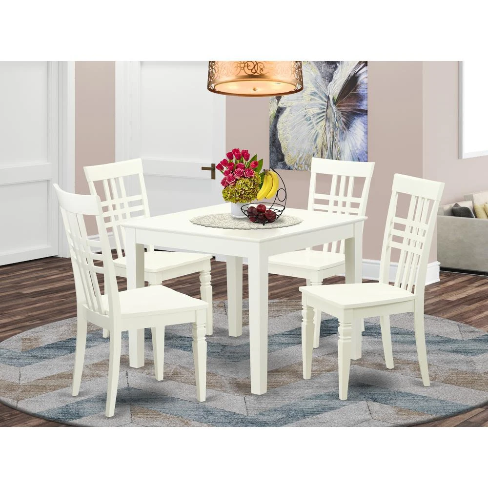 East West Furniture 5  PcKitchen  Dining  Table  and  4  Wood  Chairs  for  Dining  room  in  Linen  White