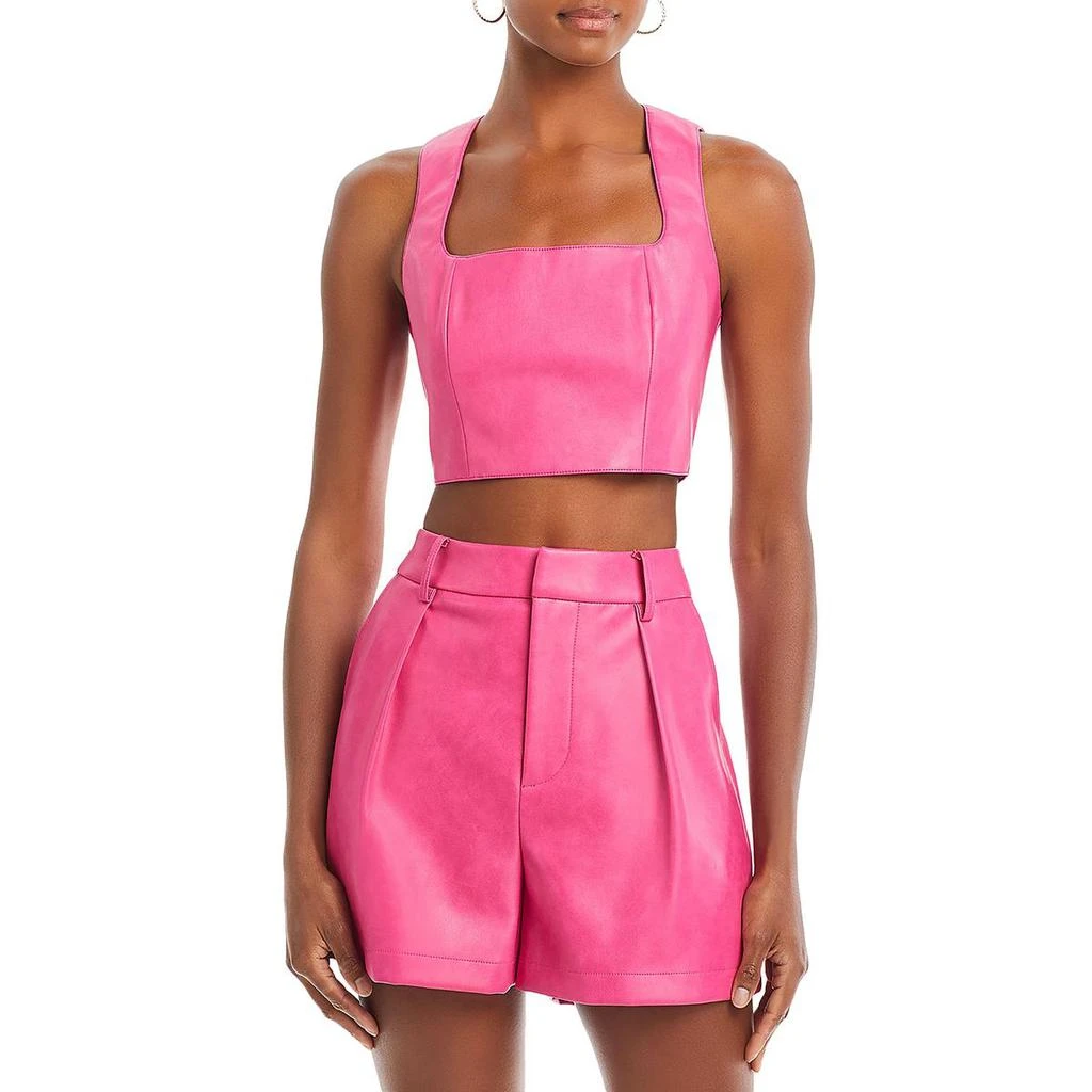 Avec Les Filles Womens Faux Leather Square Neck Cropped 4