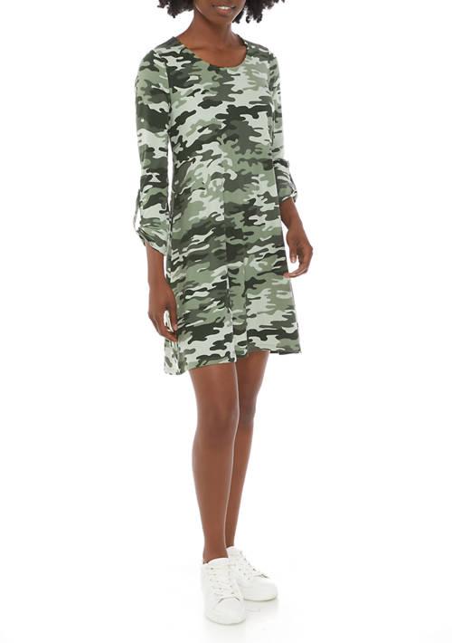 Love, Fire Fire Juniors 3 4 Roll Tab Sleeve Peached Dress