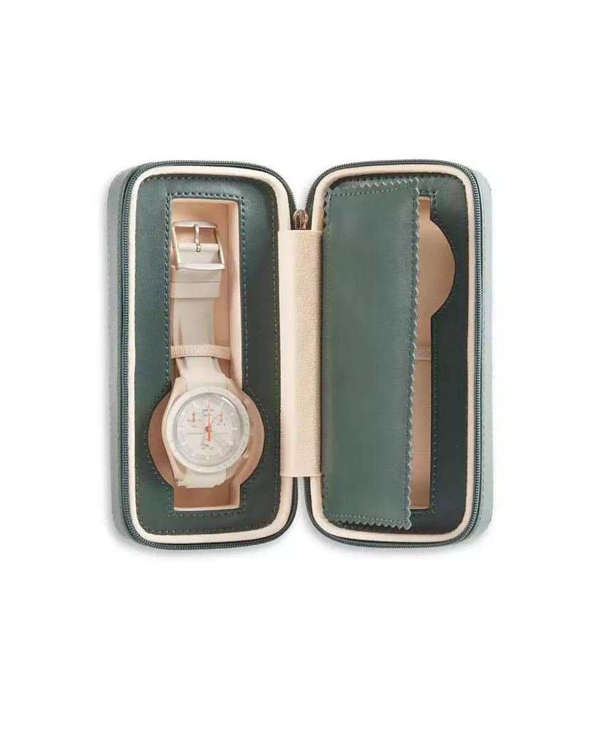 Bey-Berk Leather Two Watch Travel Case with Form Fit Compartments, Center Divider to Prevent Watches from Touching and Zipper Closure. 1