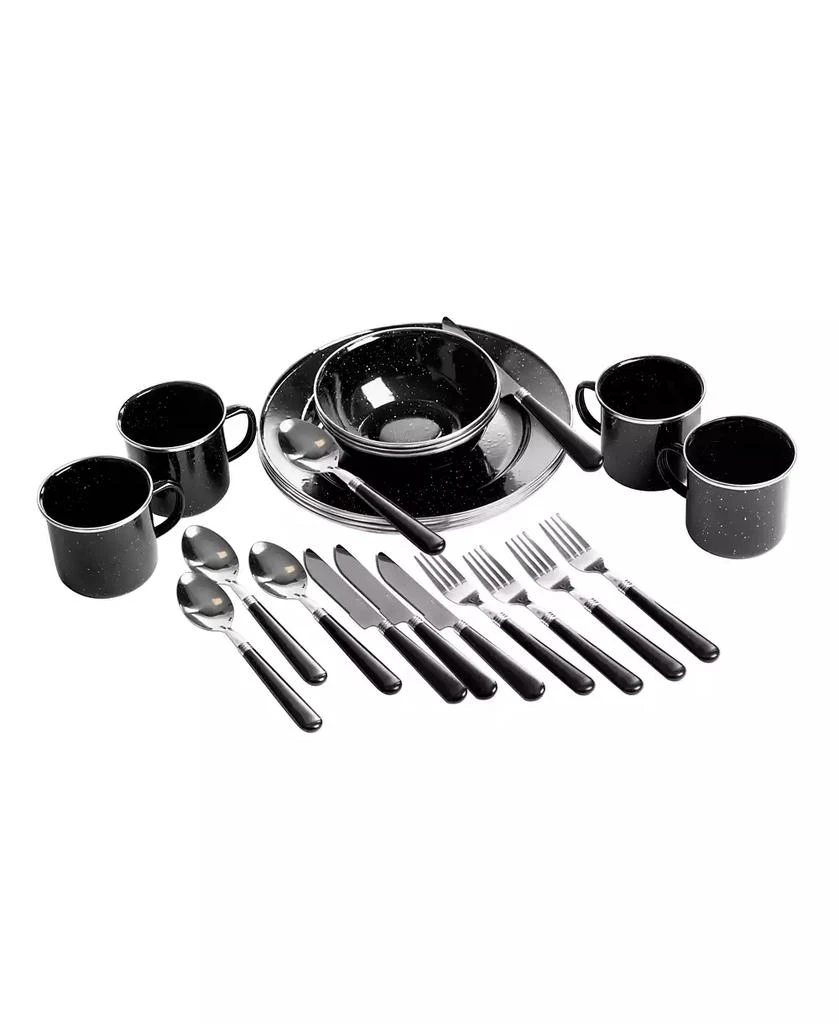 Stansport Deluxe 24-Piece Enamel Tableware Set - Black