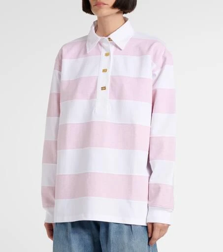 Ganni Striped cotton jersey polo sweater 7