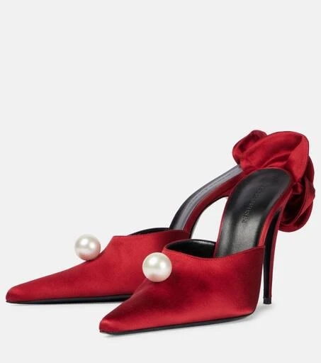 Magda Butrym Floral-appliqué faux pearl satin mules 4