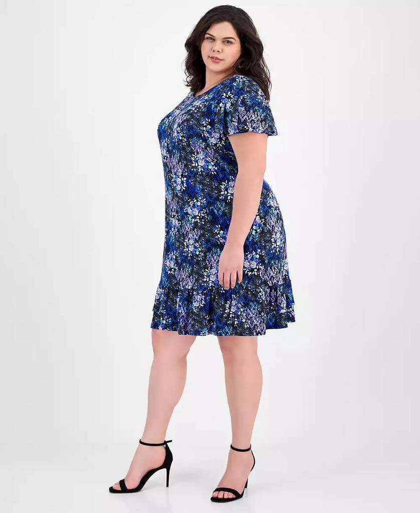 Connected Plus Size Printed Scoop-Neck Flutter-Sleeve Shift Dress 3