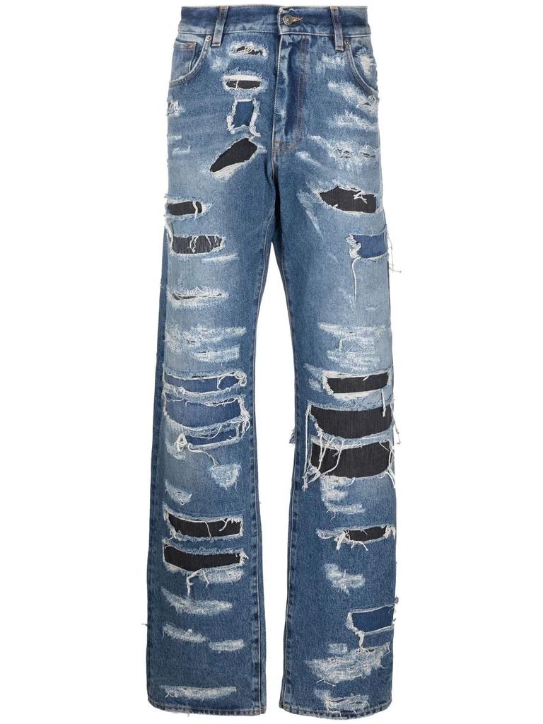 424 distressed straight-leg jeans - men