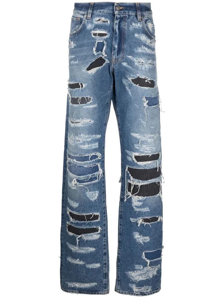 424 distressed straight-leg jeans - men 1