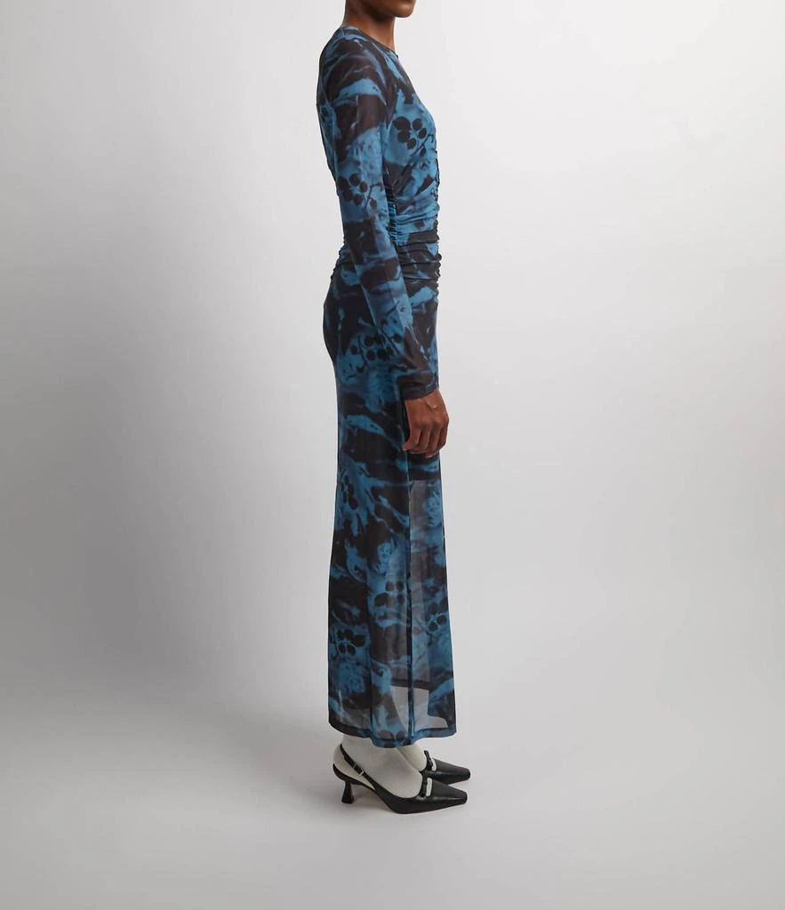 knee length dresses for ladies Printed Mesh O-neck Ruched Long Dress