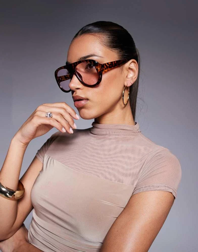 Kaiia Kaiia chunky clear lens aviator sunglasses in brown tort 3