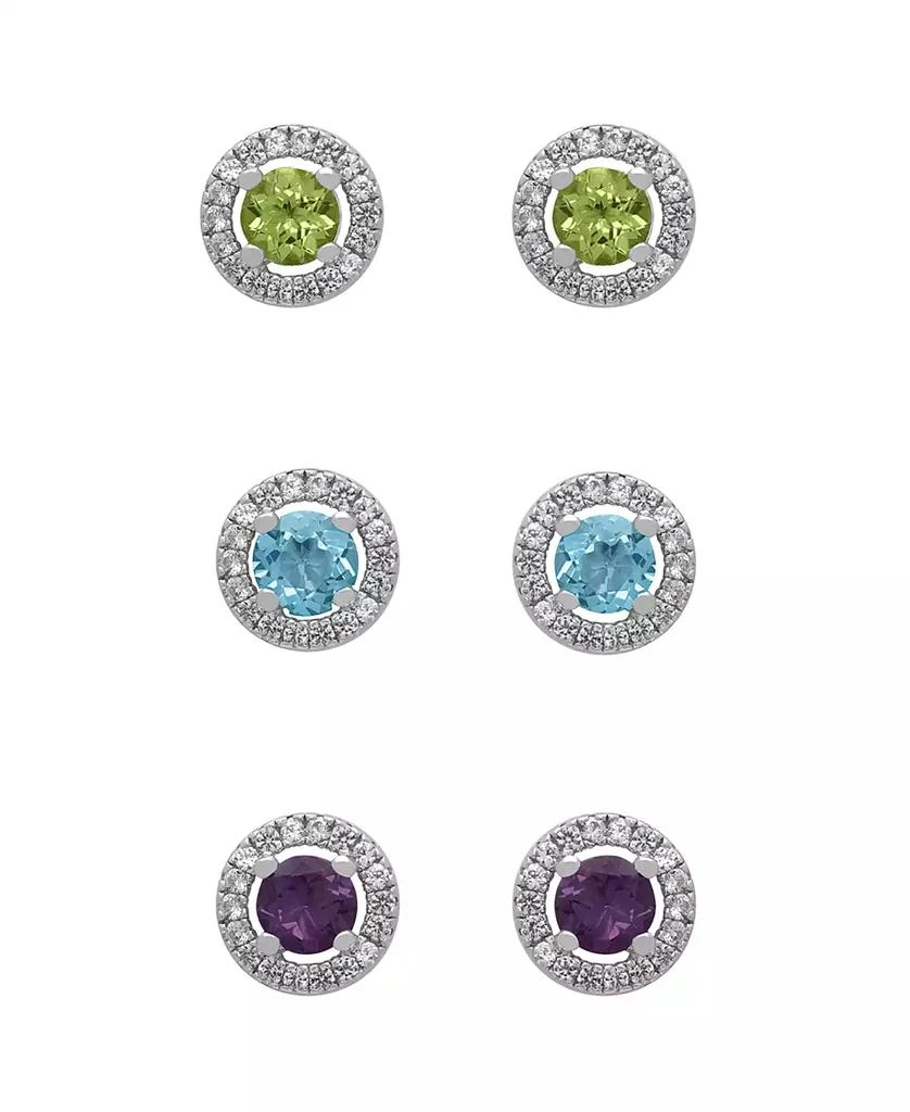 Macy
s 3-Pc. Multi-Stone Stud Earrings Set (2.60 ct. t.w.) in Sterling Silver
