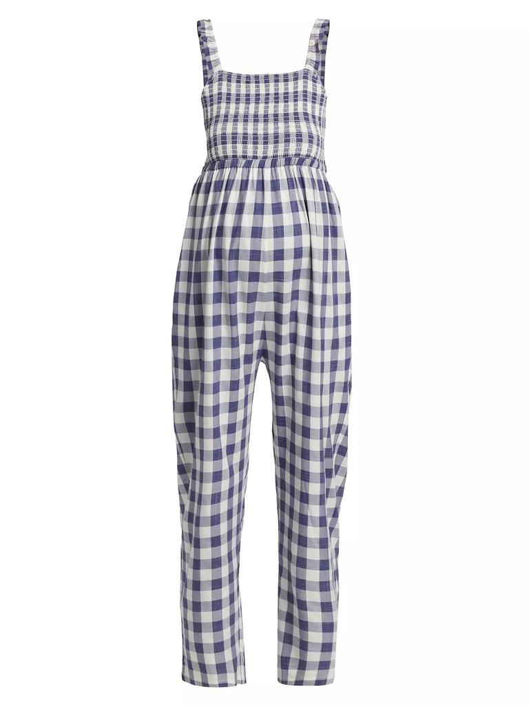 Nom Maternity Marais Gingham Smocked Maternity Jumpsuit