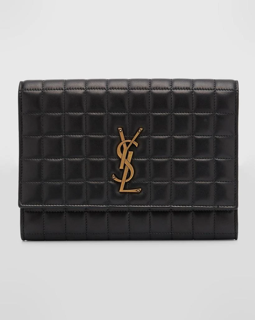 Yves Saint Laurent YSL Monogram Flap Clutch Bag in Quilted Smooth Leather 1