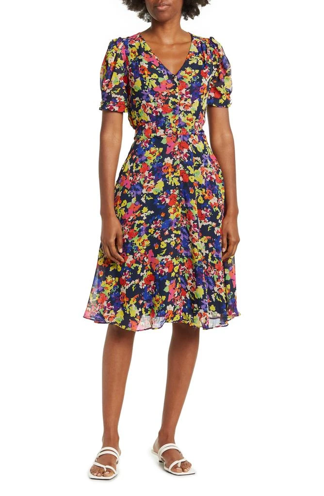 julia jordan Floral Puff Sleeve Button Front Midi Dress 1
