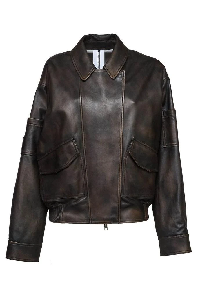 Sword Sword Zip-Front Leather Bomber Jacket