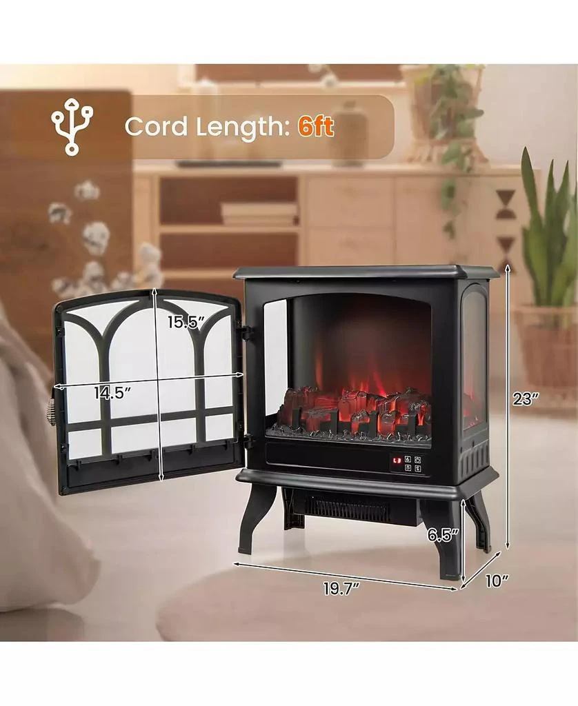SUGIFT 1400W Electric Stove Heater with 3-Level Flame Effect and 3-Sided View-Black 3
