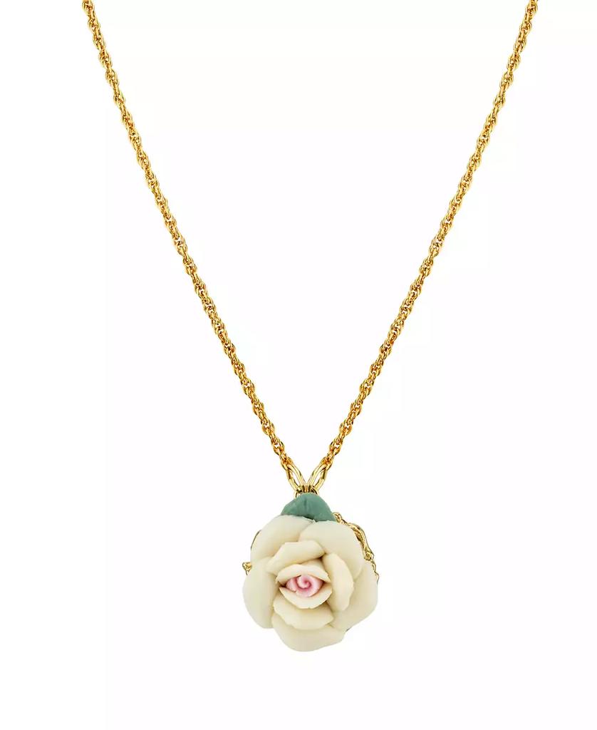 2028 Gold Tone Porcelain pendant Necklace 16" Adjustable