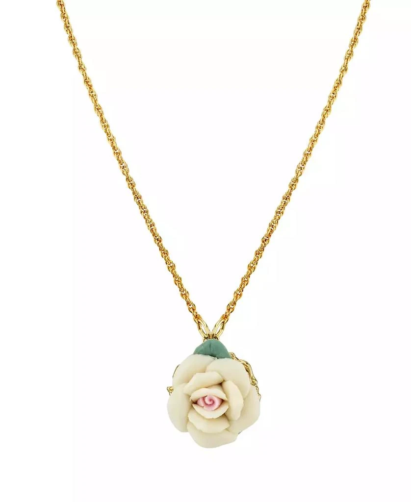 2028 Gold Tone Porcelain pendant Necklace 16" Adjustable 1