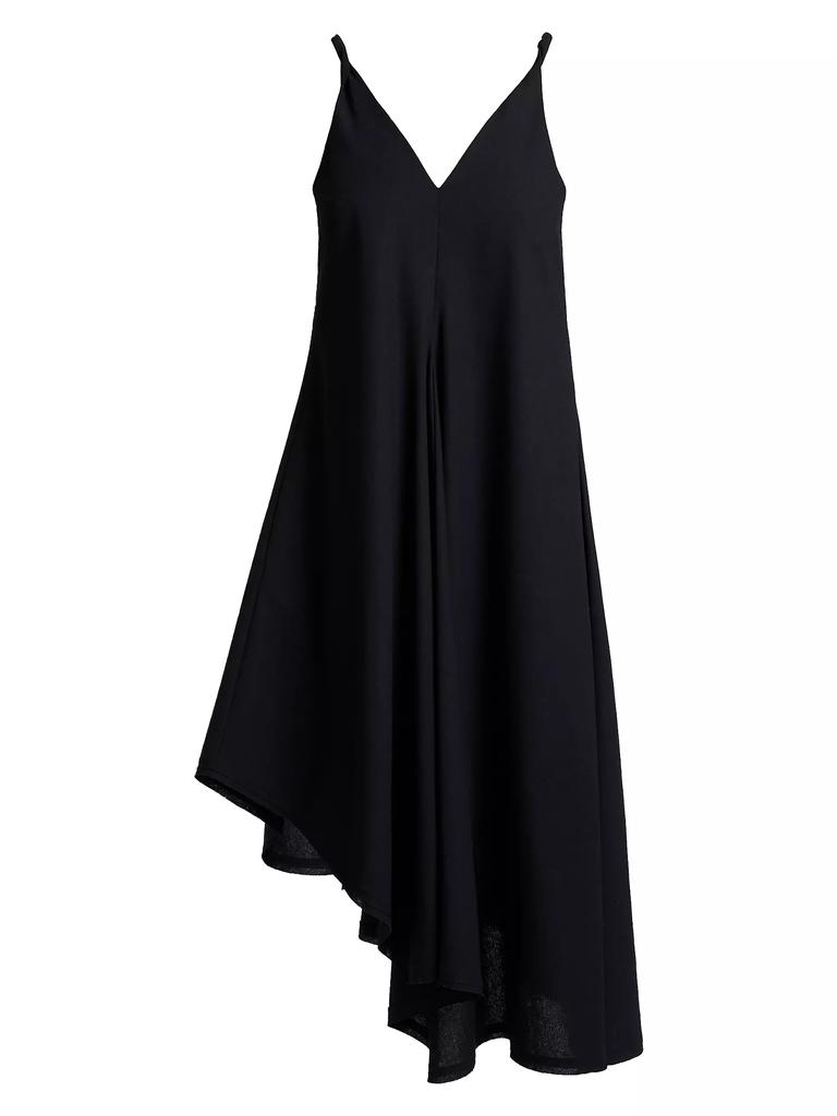 Santorelli Asymmetric Twist Strap Billow Midi-Dress