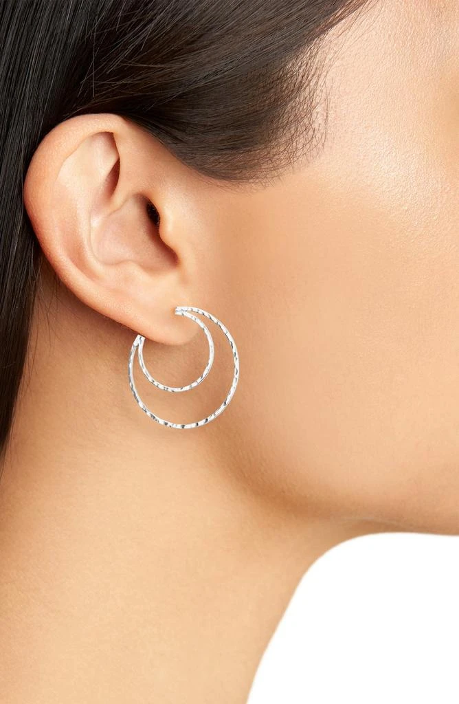 Argento Vivo Sterling Silver Sterling Silver Hammered Double Crescent Hoop Earrings 2
