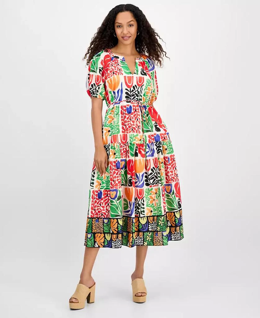 julia jordan Women's Printed V-Neck Puff-Sleeve Midi Dress 1