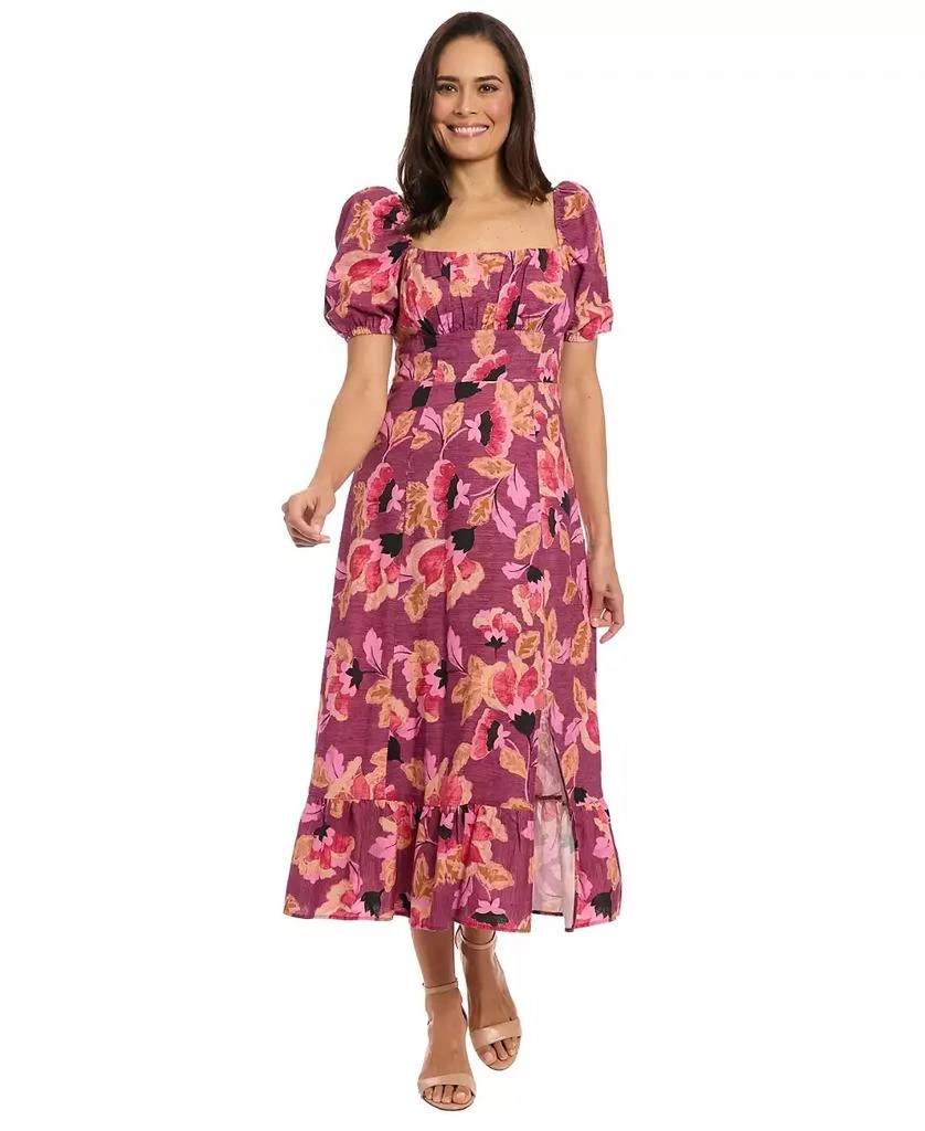 London Times Women's Printed Square-Neck Puff-Sleeve Dress 4