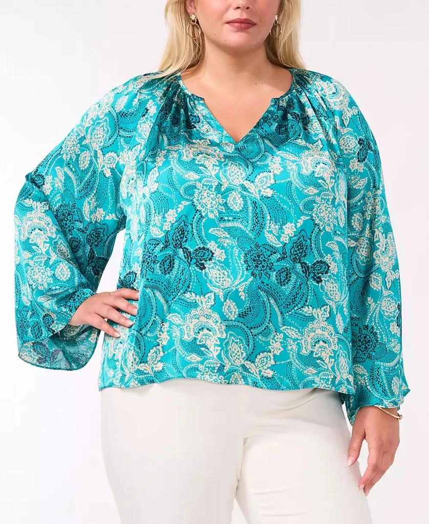 Vince Camuto Plus Size Printed Split-Neck Long-Sleeve Blouse, Created for Macy's 1