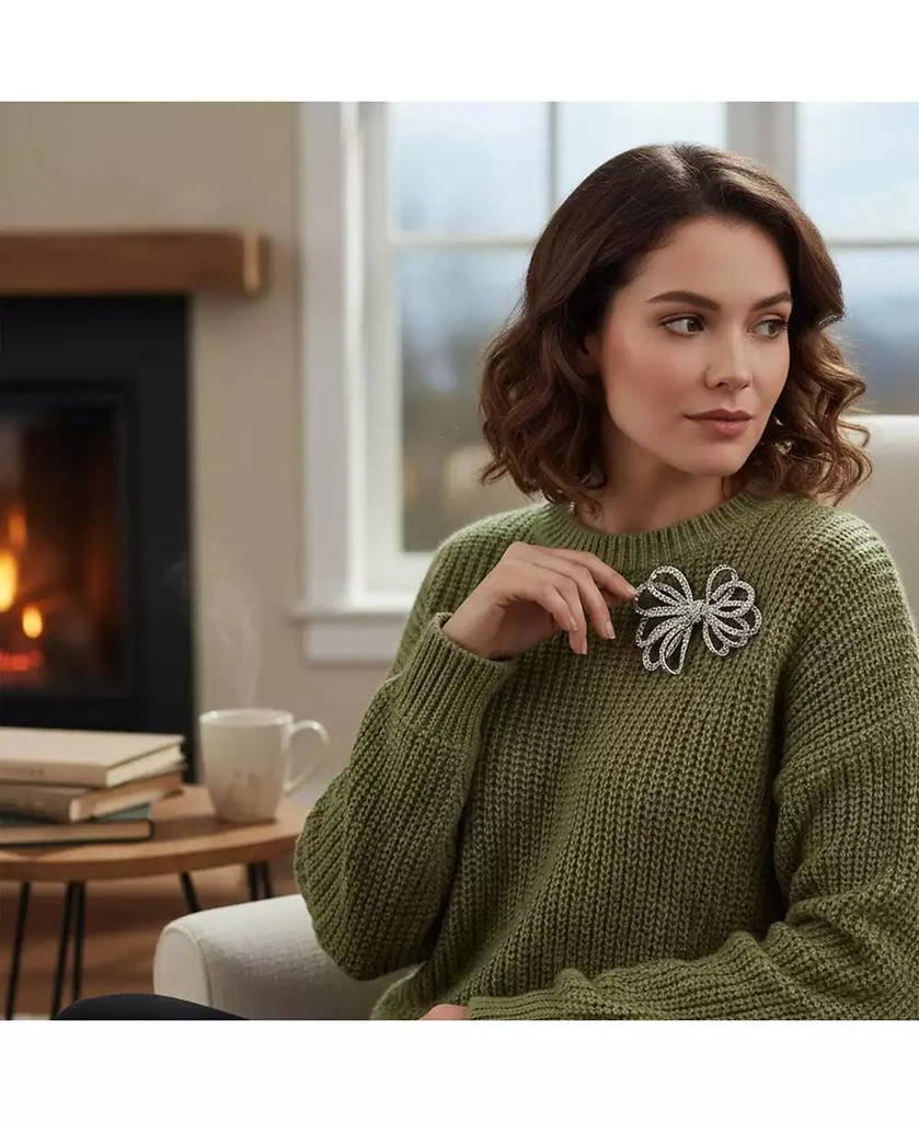 Bling Jewelry Set of 2 Large Holiday Crystal Bow Brooch Pin Silver Gold Plated 3