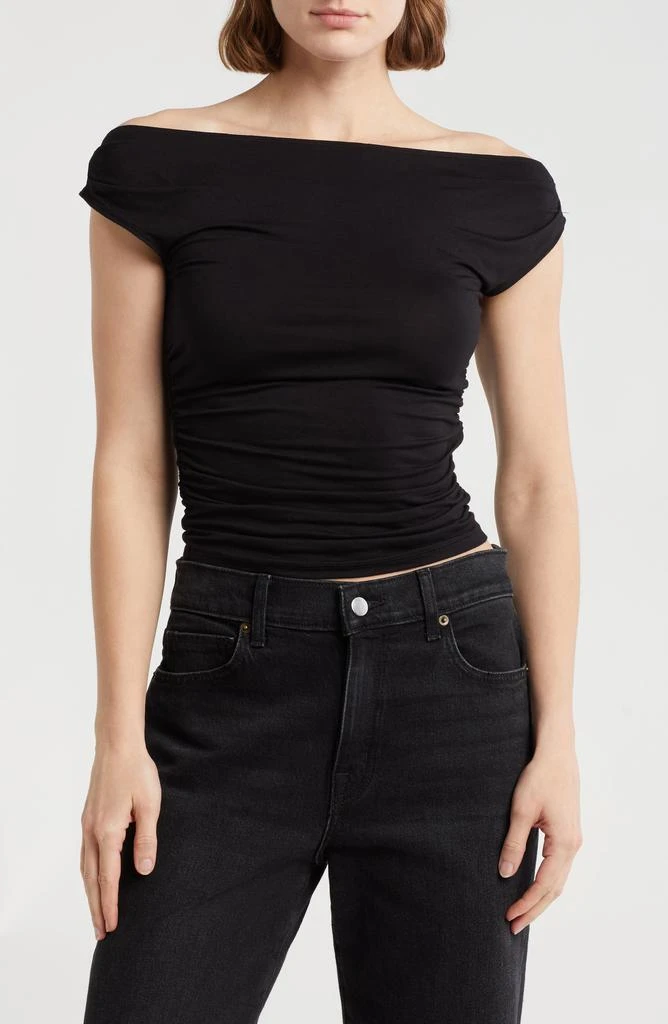 Elodie Off the Shoulder Cap Sleeve Ruched Top 1