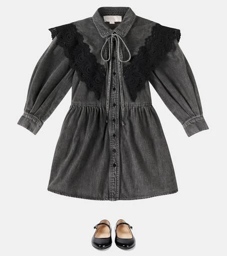 Petite Amalie Lace-trimmed cotton chambray dress 2
