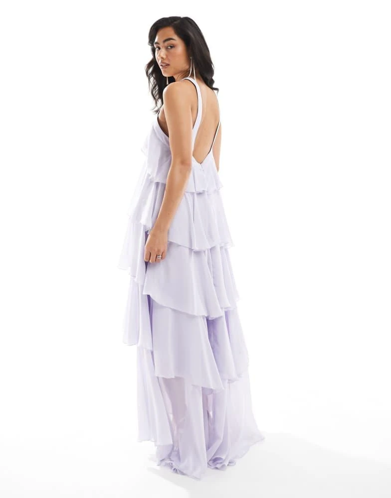 VERO MODA Vero Moda Felicia halter neck tiered maxi dress with corsage detail in lilac 2