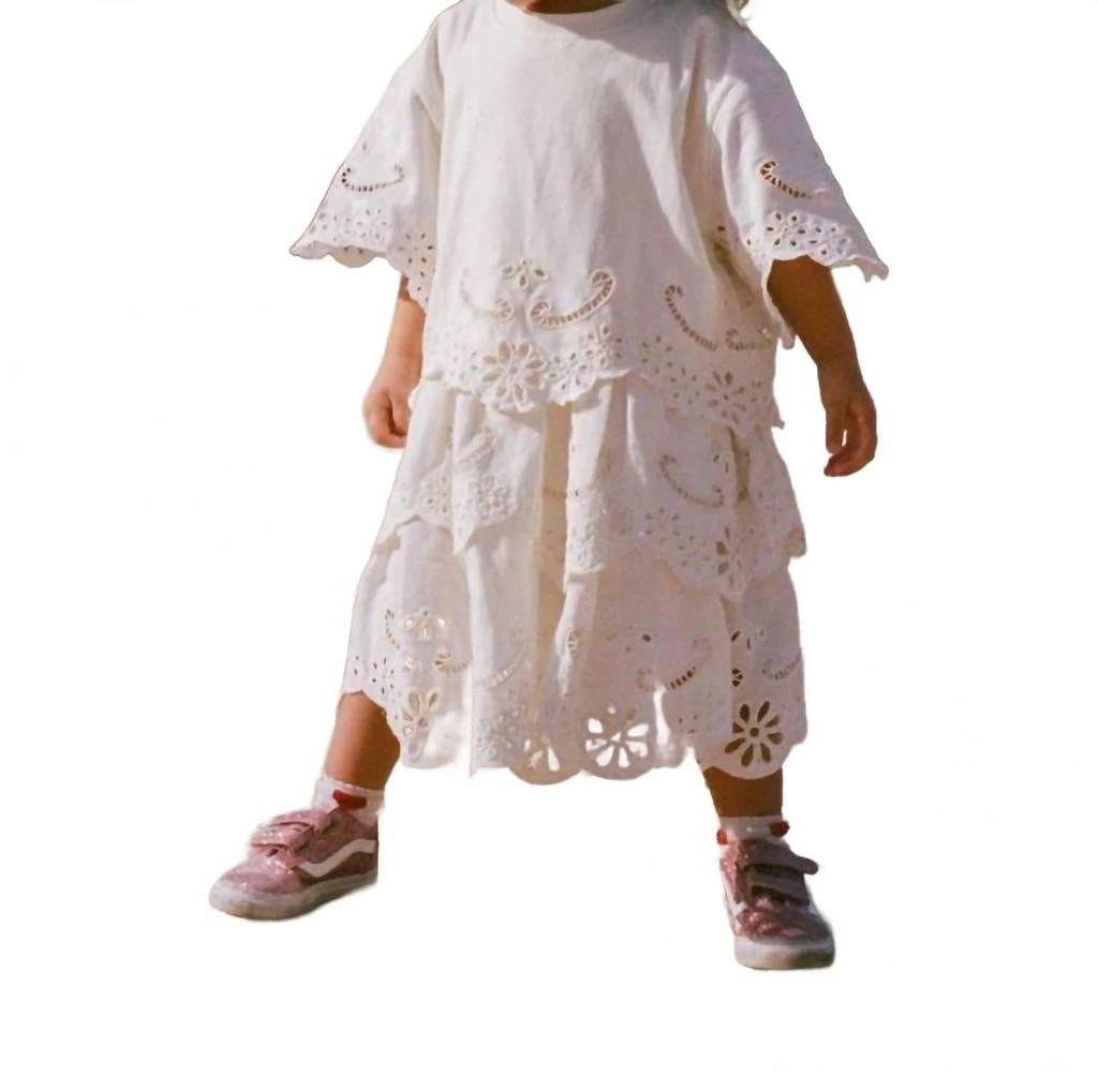 Sea Lula Embroidered Kids Short Sleeve Dress In White