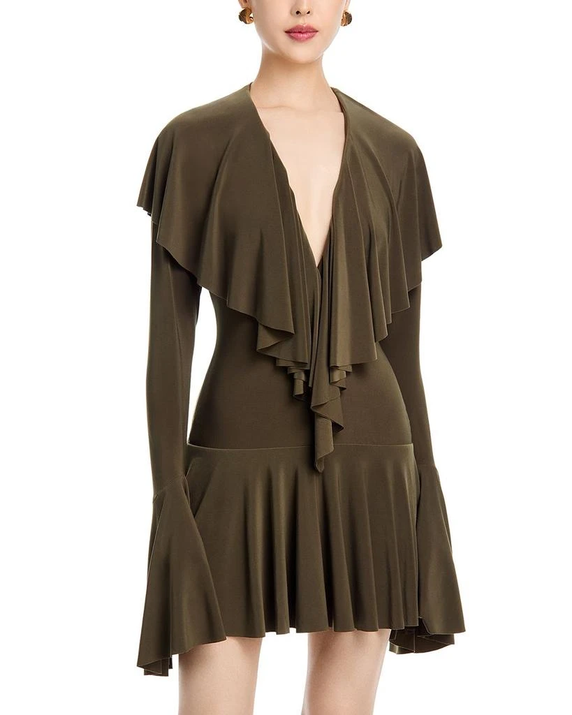 Norma Kamali Deep V Neck Ruffled Mini Dress - Dresses & Skirts - Free  Shipping - BeyondStyle
