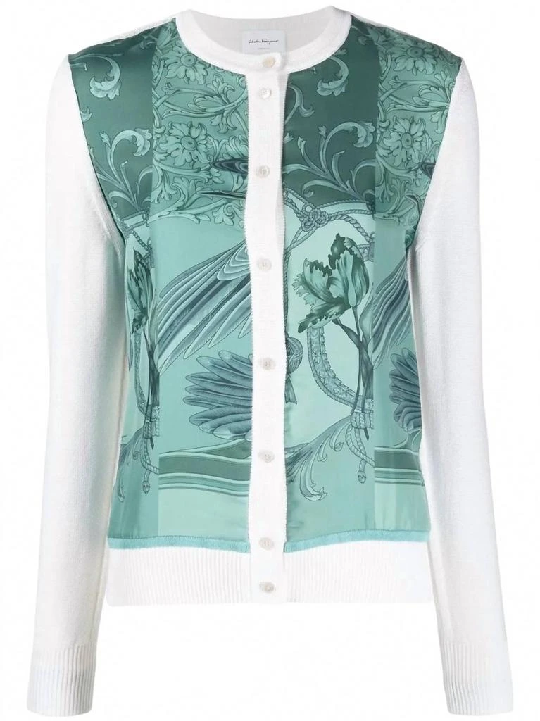 Salvatore Ferragamo Floral-Print Buttoned Cardigan In White/green 4