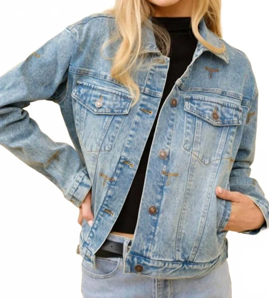 Blue B Boots Stitch Trucker Jacket In Washed Denim