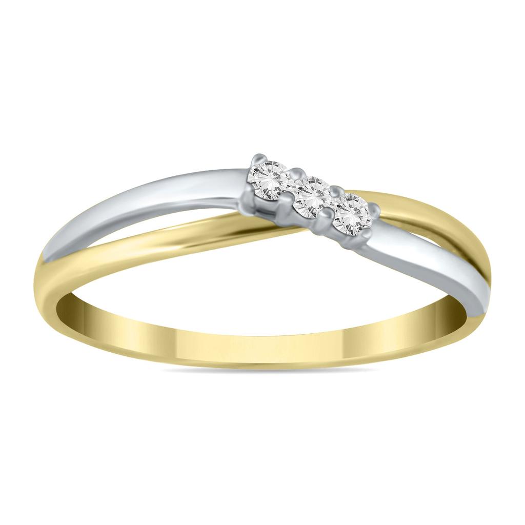 SSELECTS Three Stone Diamond Two Tone Ring In 10K White Gold