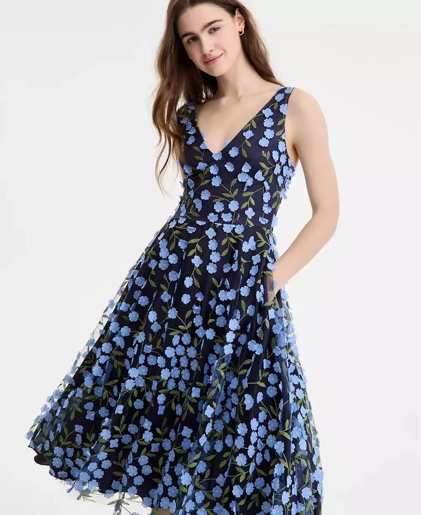 Eliza J Women's Floral-Print Mesh V-Neck Midi Dress 4