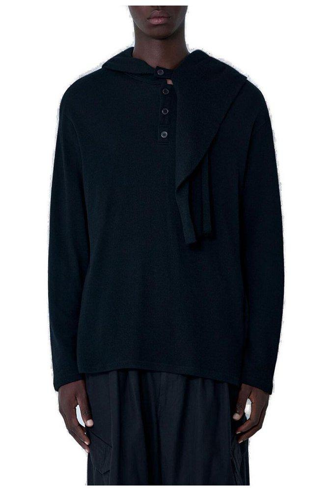 YOHJI YAMAMOTO Yohji Yamamoto Long-Sleeved Slouchy Hood T-Shirt