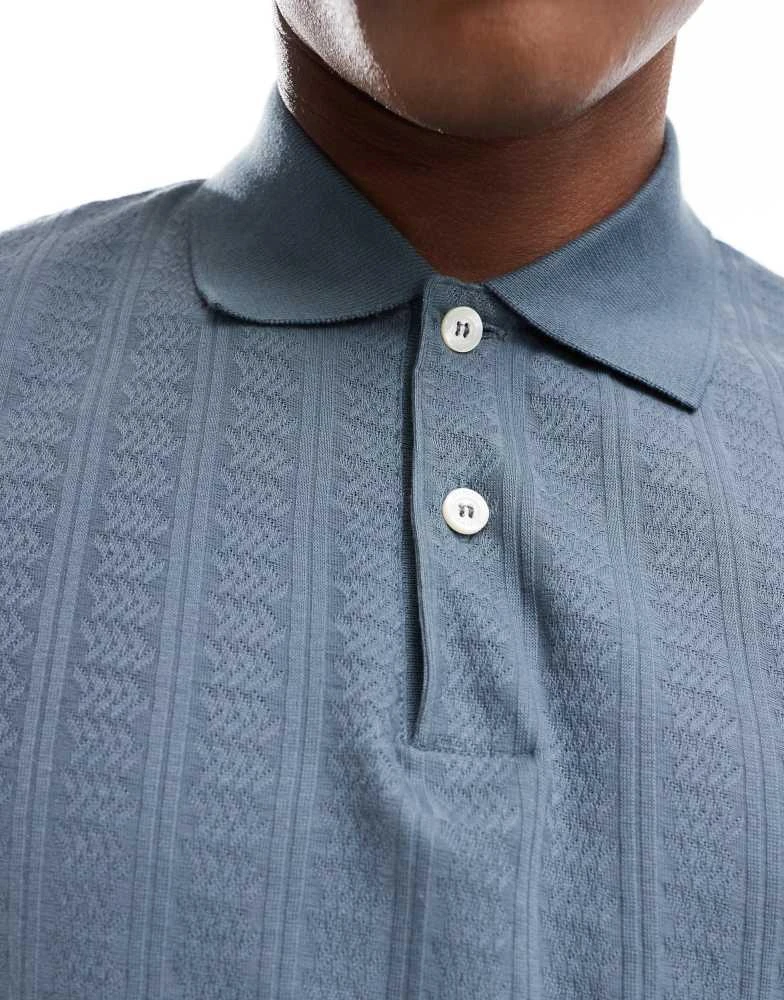 Selected Homme Selected Homme boxy fit jacquard polo in blue 3