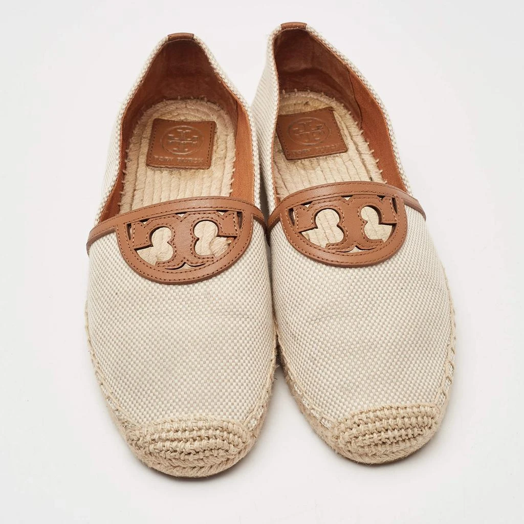 Tory Burch Tory Burch Cream/Brown Canvas Logo Flat Espadrilles Size 39.5 3
