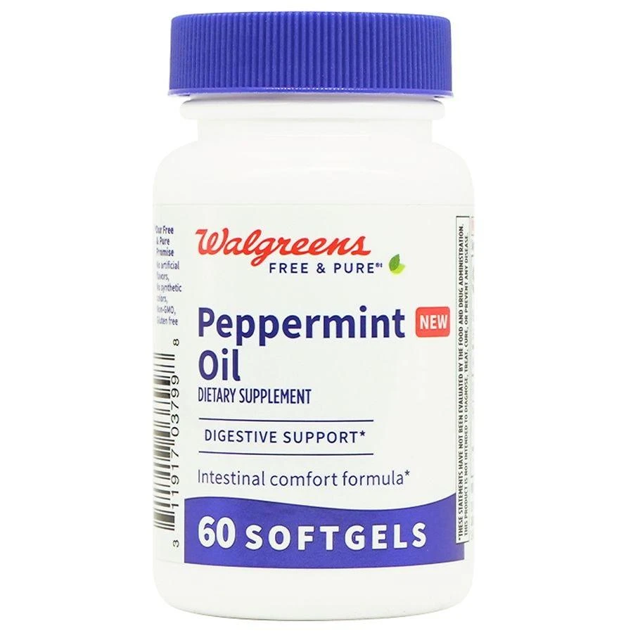 Walgreens Free & Pure Peppermint Oil Supplement Softgels for Digestive Support (60 days) 1