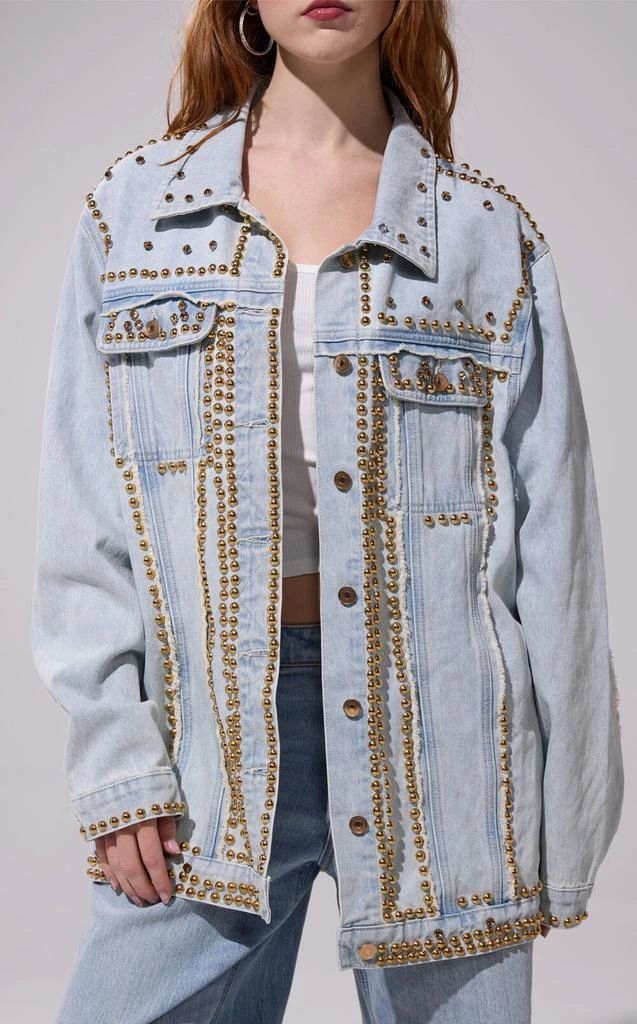 AZALEA WANG Sable Studded Longline Oversized Denim Jacket