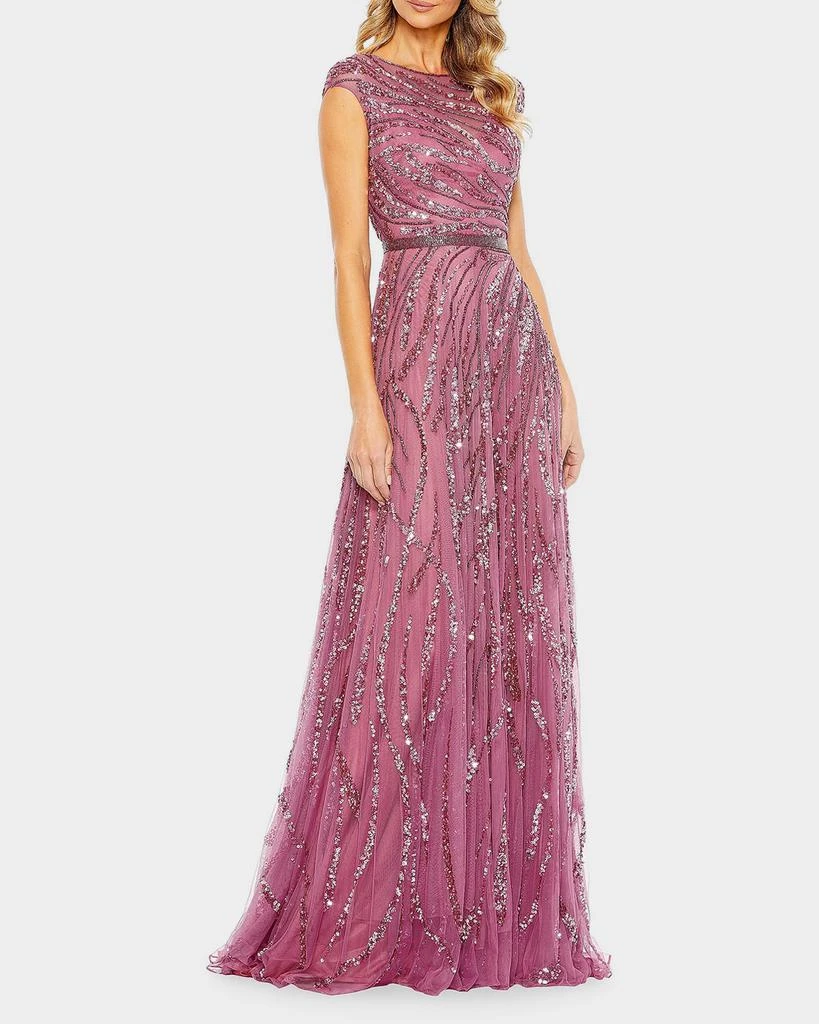 Mac Duggal Illusion Sequin-Embellished A-Line Gown