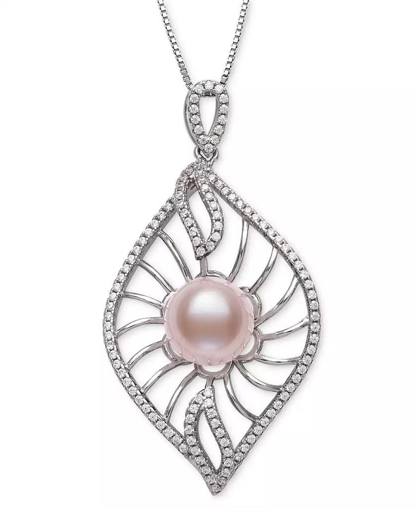 Belle de Mer Dyed Black Peacock Cultured Freshwater Pearl (10-11mm) 
Lab Created White Sapphire (1 ct. t.w.) Pendant 18" Necklace in Sterling Silver (Also in Blush Pink) 1