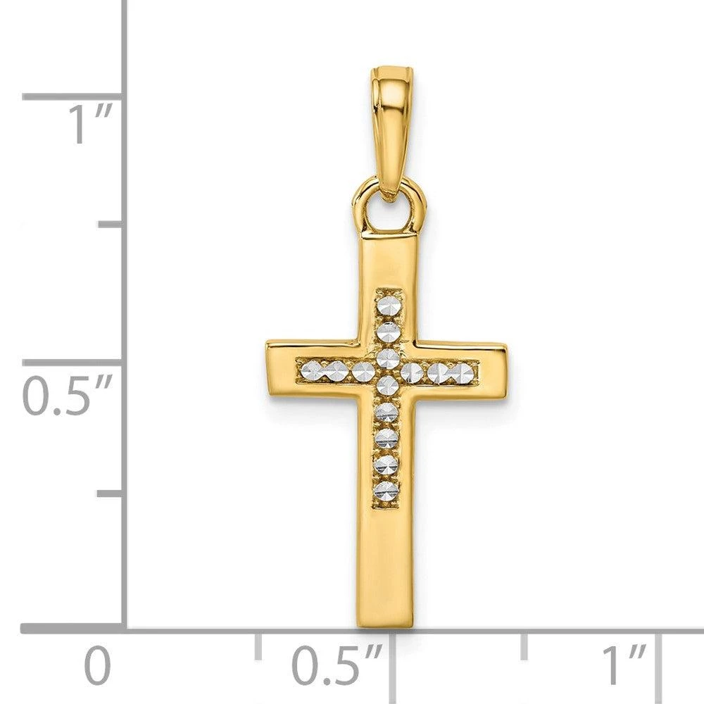 Diamond2Deal 14k Yellow Gold Rhodium Diamond-Cut Cross Pendant 4