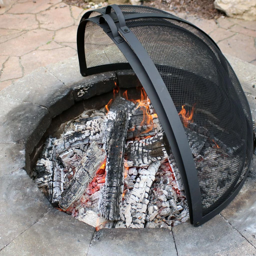 Sunnydaze Outdoor Heavy-Duty Steel Mesh Round Easy-Opening Camp Fire Pit Spark Screen Lid with Handle - 22" - Black 5