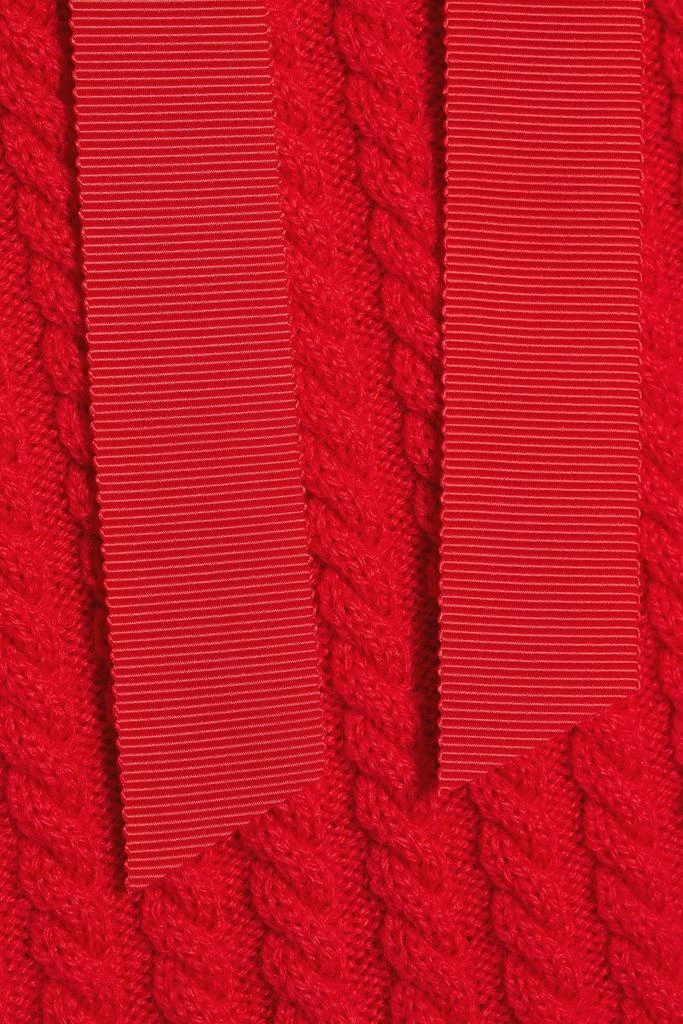Alice + Olivia Abbott bow-detailed cable-knit wool-blend polo sweater 4