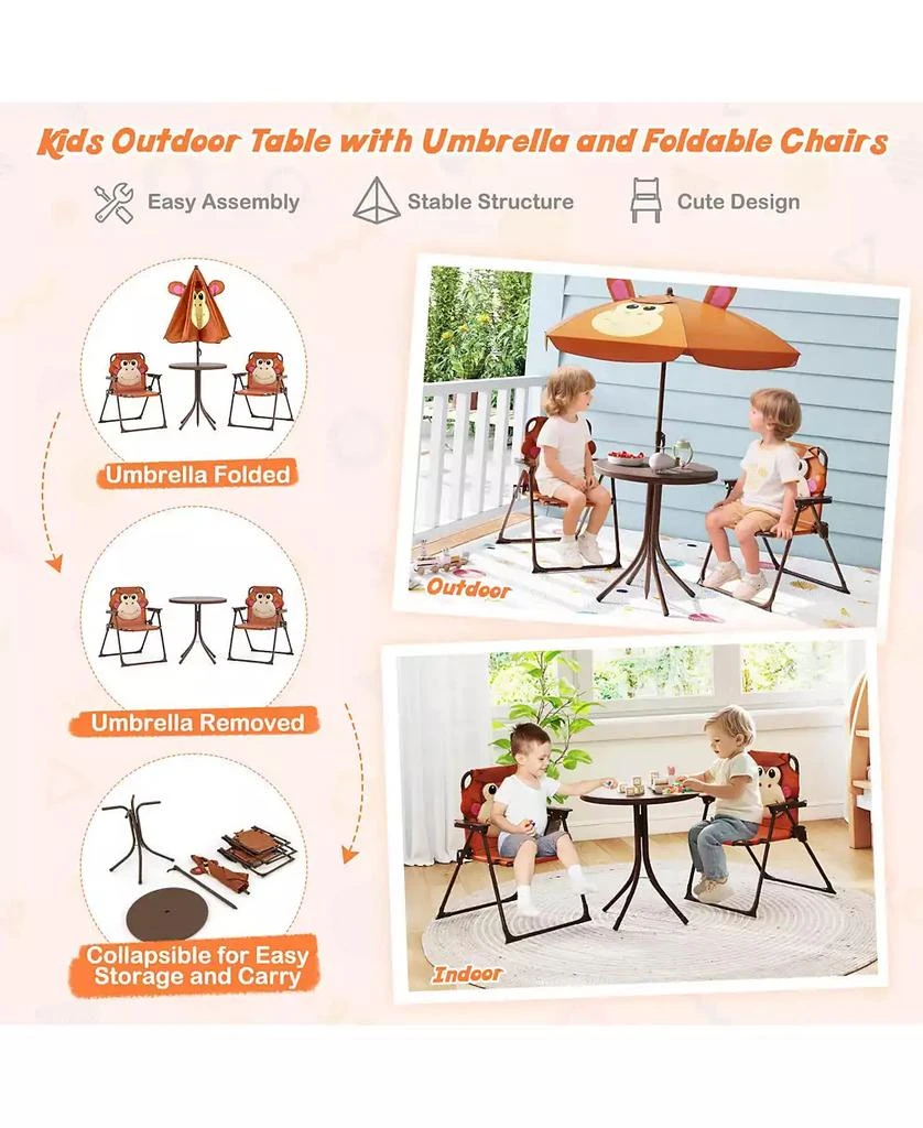 Costway Kids Picnic Table & Chair Set with 2 Folding Chairs & Height Adjustable Umbrella 8