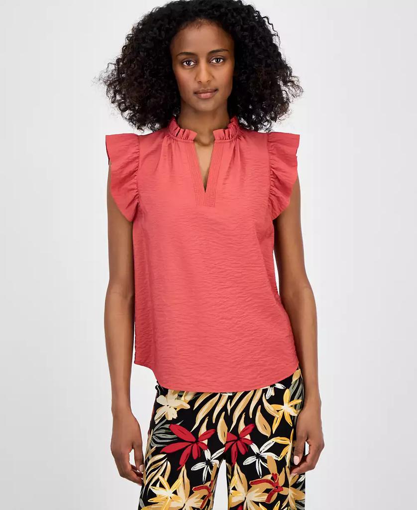 Anne Klein Petite V-Neck Flutter-Sleeve Blouse