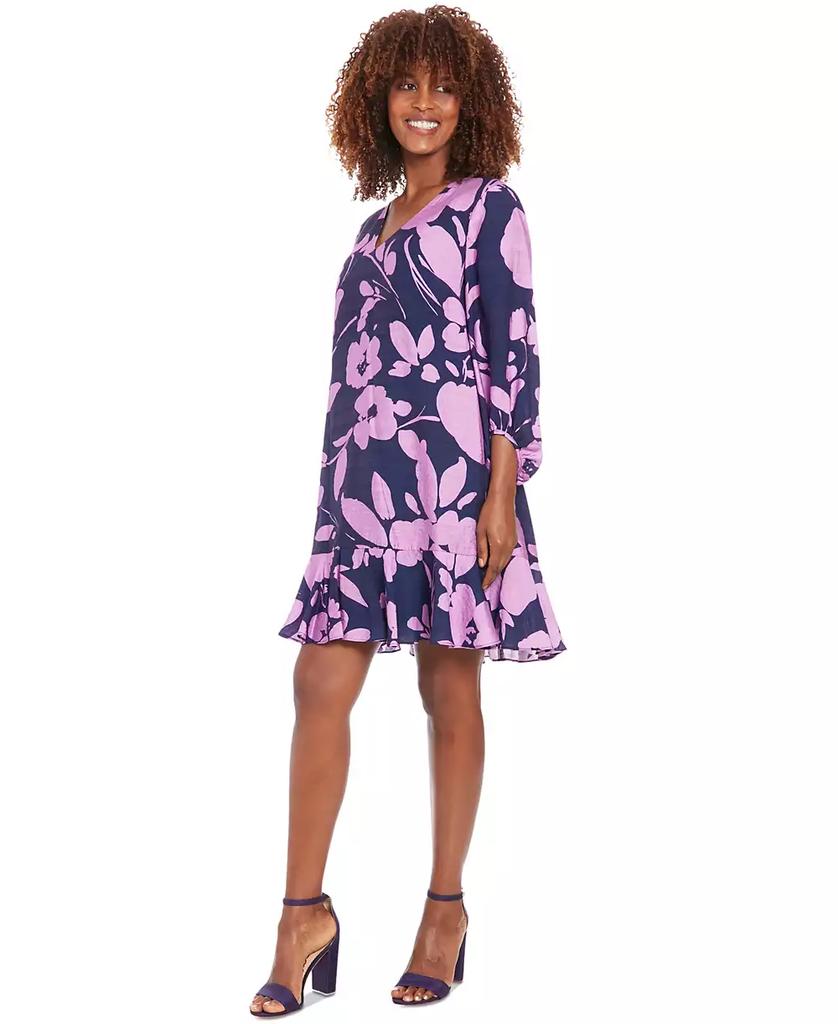 London Times Petite Printed V-Neck Tiered Shift Dress
